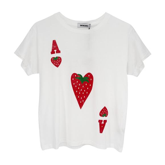 Daydreamer Tops - DAYDREAMER Ace Of Strawberries Solo Tee Shirt in Optic White S